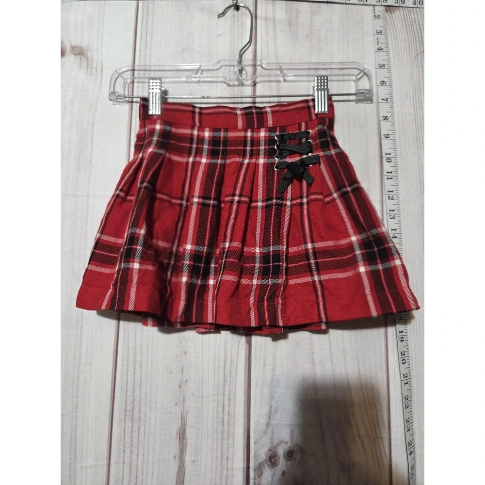 Justice Skort Girls 6/7 Red‎ Plaid Pleated School Uniform Lace Up Bows Mini